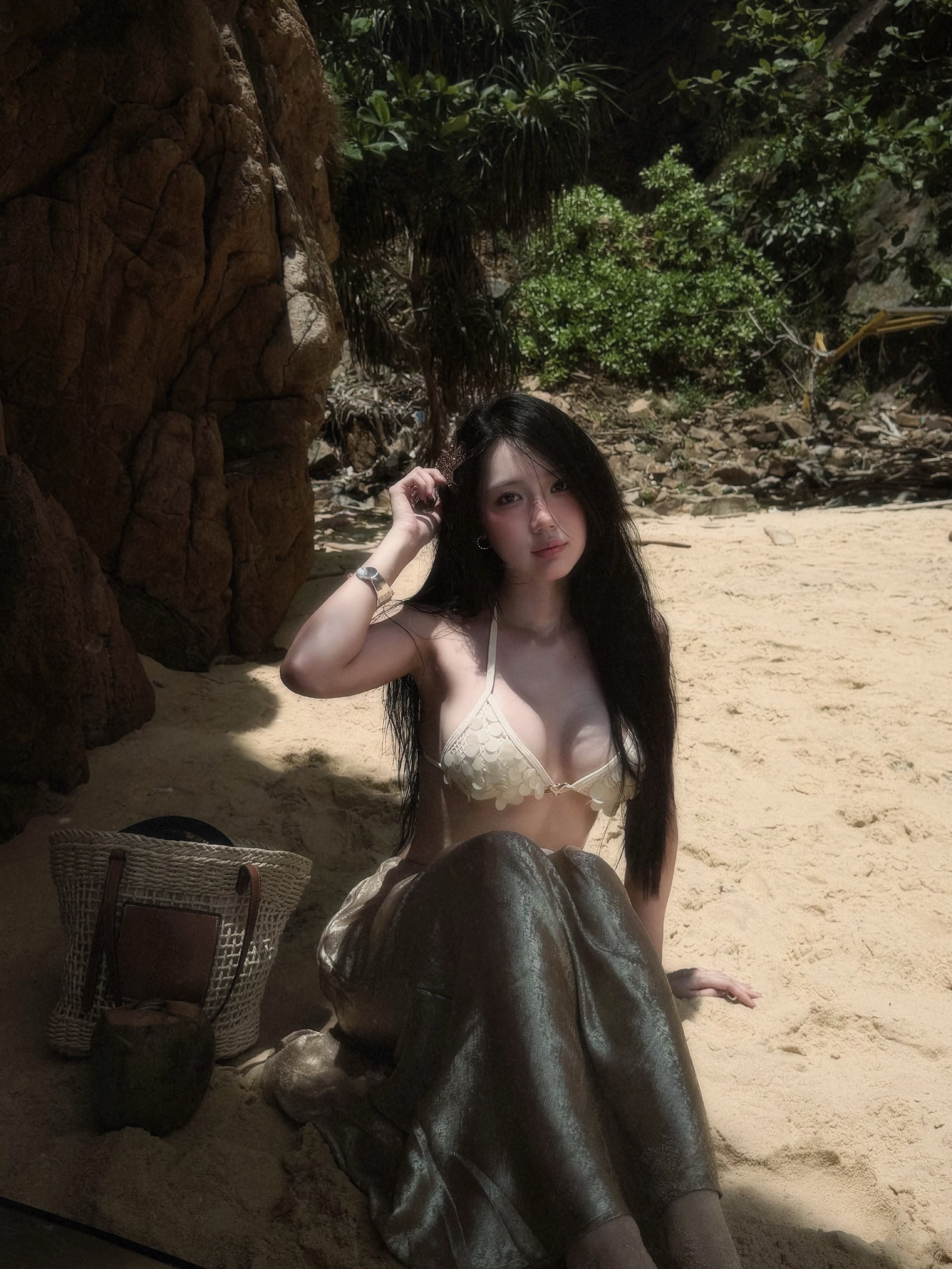 Gold Satin Bralette & Mermaid Skirt Set