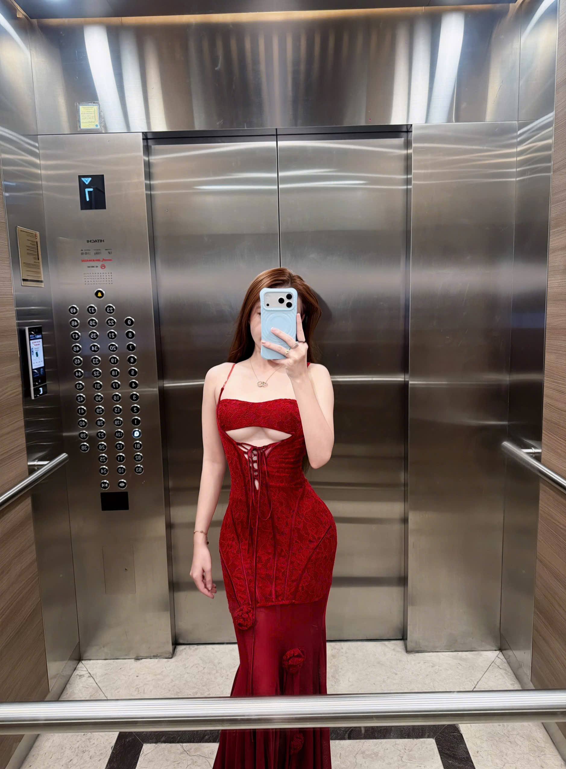 Wine Lace-Up Mermaid Gown